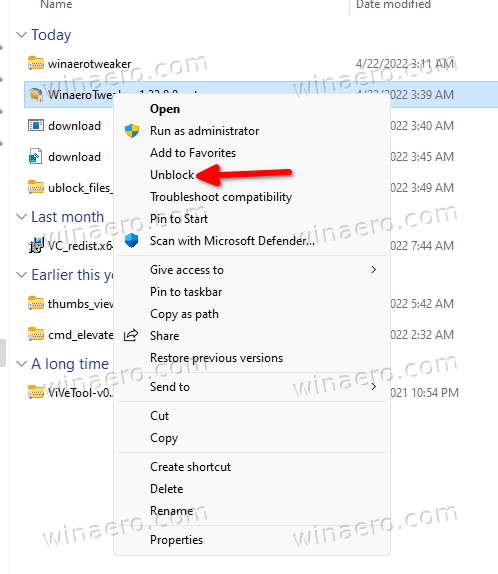 Unblock Downloaded Files from the Context Menu
