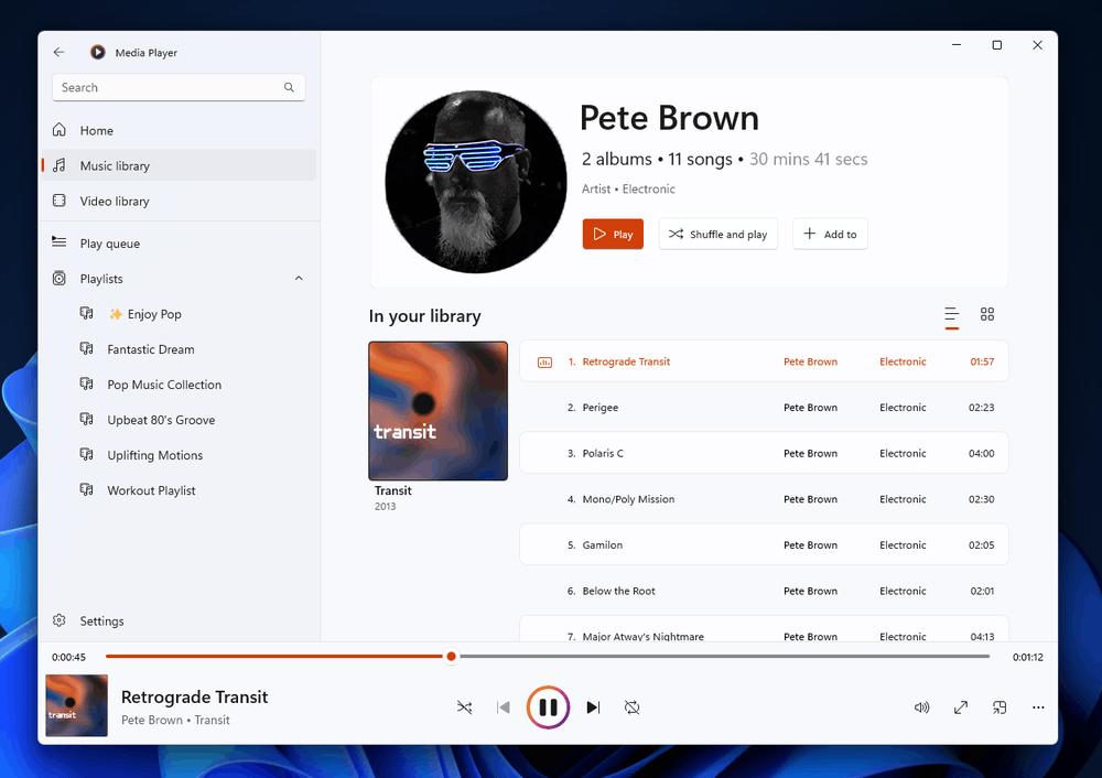 Windows 11 Media Player Artist Page