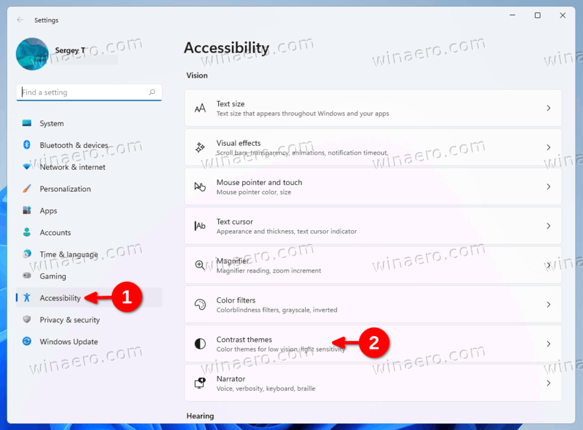 Windows 11 Settings Contrast Themes Button