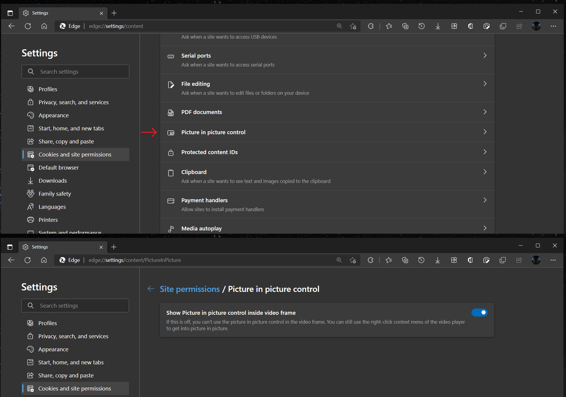 Edge settings default