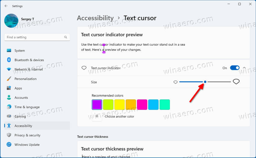Windows 11 Text Cursor Indicator Size