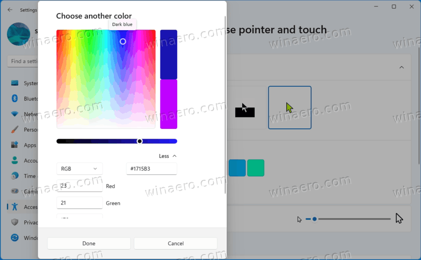 Specifu a custom color for the pointer