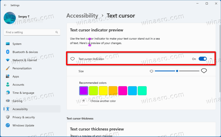 Windows 11 Enable Text Cursor Indicator