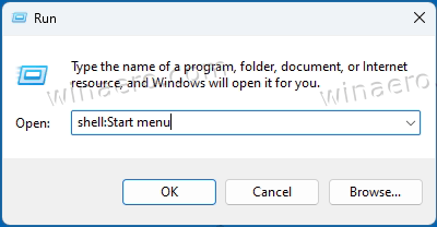 open the Start menu folder command