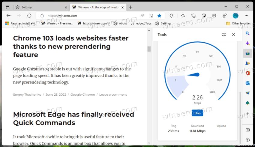 Edge Sidebar Tools Internet Speed Test