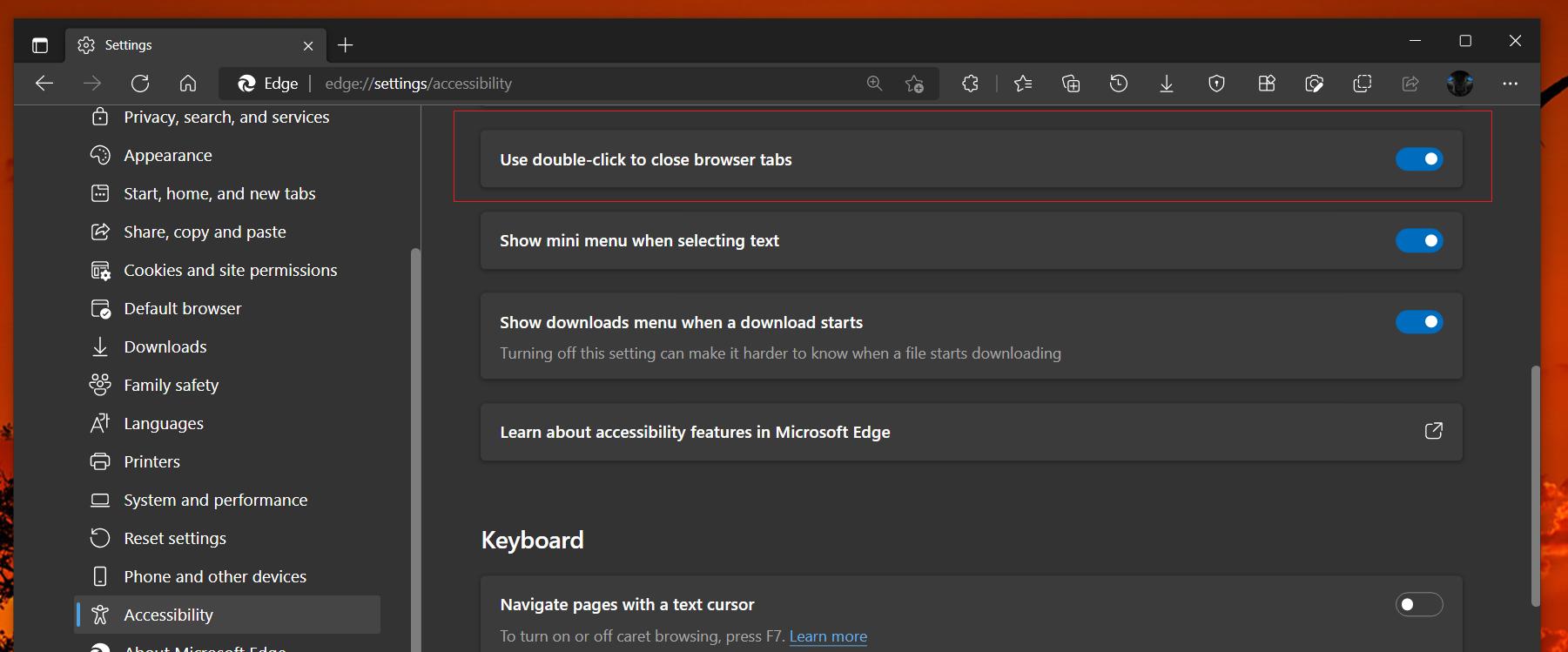 Close Tabs With A Double Click In Microsoft Edge