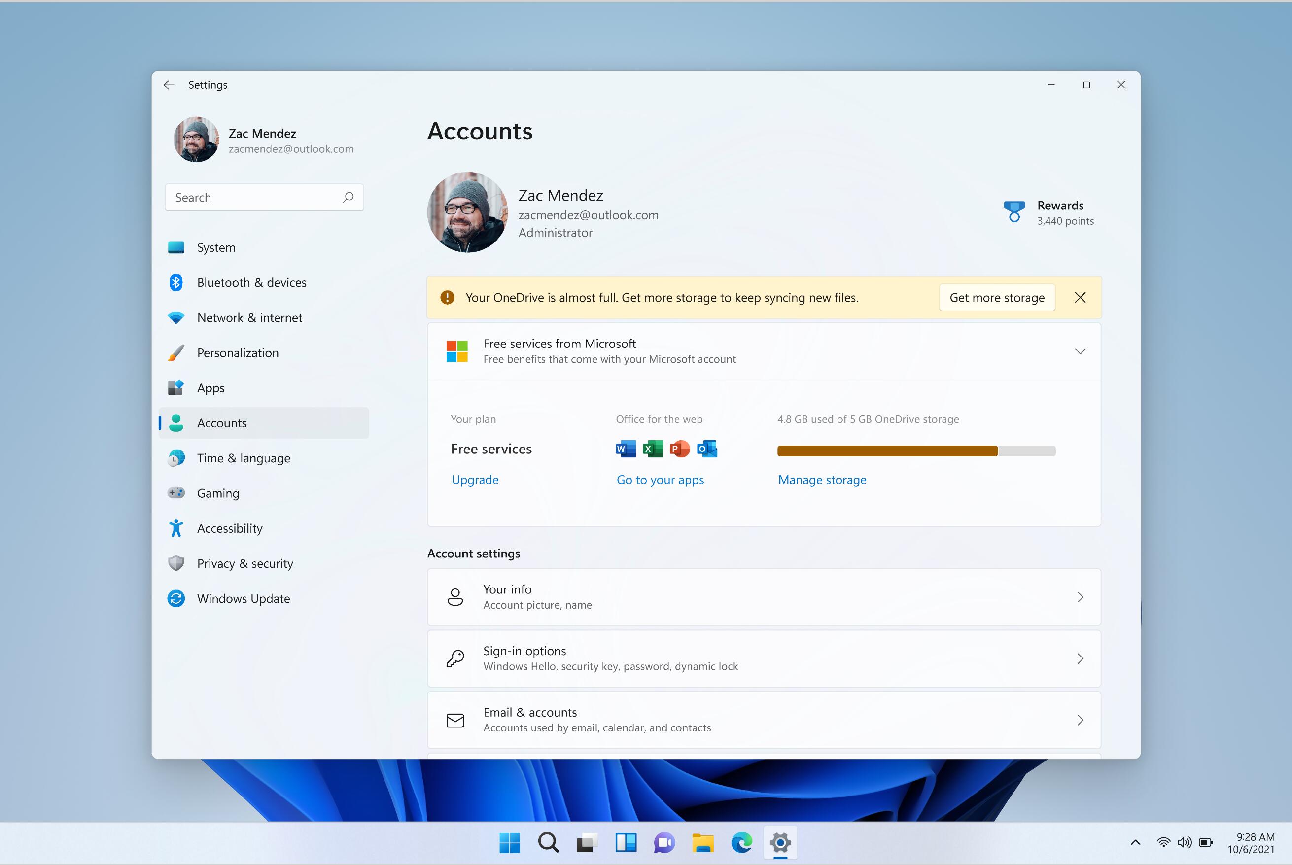 Windows 11 Settings OneDrive Storage Alert