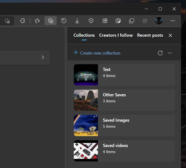MOCKUP: Tabs in the Collections pane in Edge