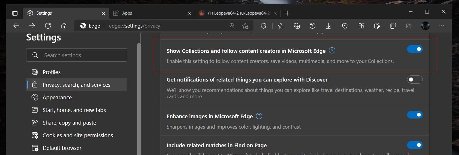 Show Collections and follow content creators in Microsoft Edge
