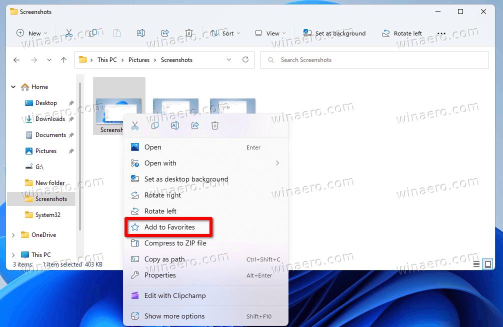 Add To Favorites in File Explorer