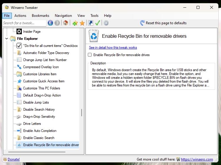Tweaker 1.40 Enable Recycle Bin For Removable Drives