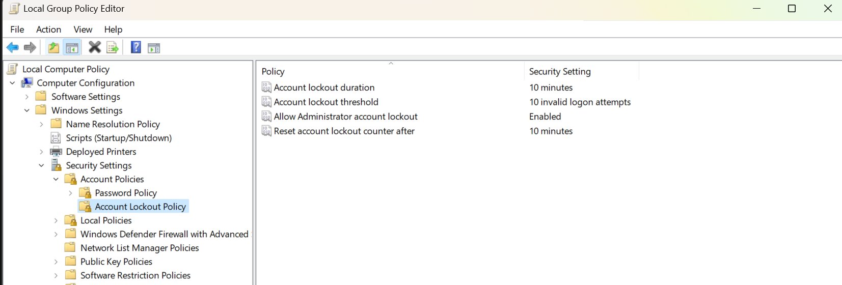 Windows 11 Account Lockout Settings
