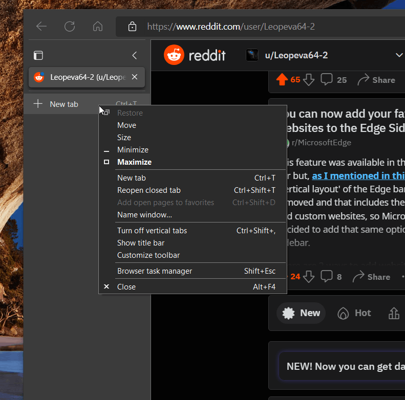 Vertical Tab Context Menu