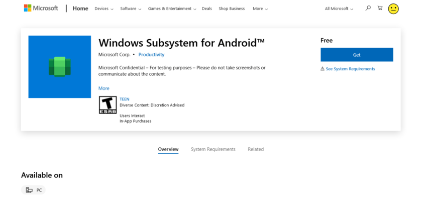 Windows Subsystem For Android version 2207.40000.8.0
