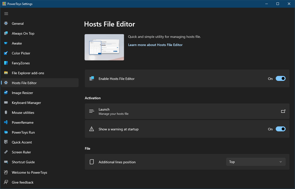 PowerToys Hosts File Editor