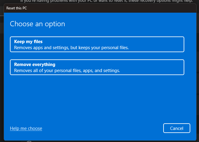 Windows 11 Reset This Pc Current Dialog