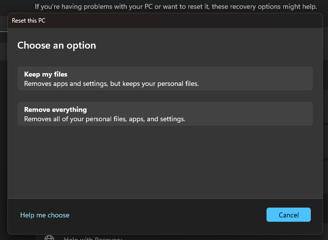 Windows 11 Reset This Pc New Dialog Dark