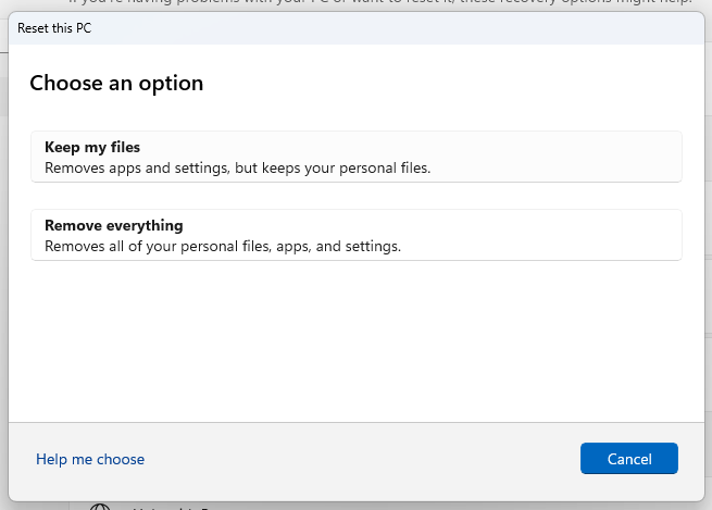 Windows 11 Reset This Pc New Dialog Light