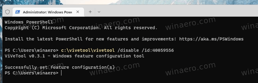 Disable Website recommendations with ViVeTool