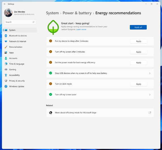Energy Recommendations In Settings