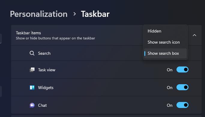 Taskbar Settings