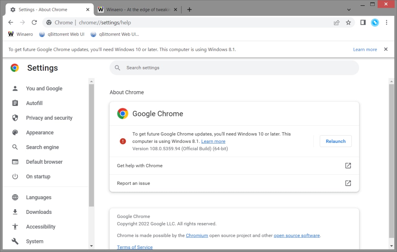 Запрос на обновление до Windows 10 в Chrome в Windows 8.1