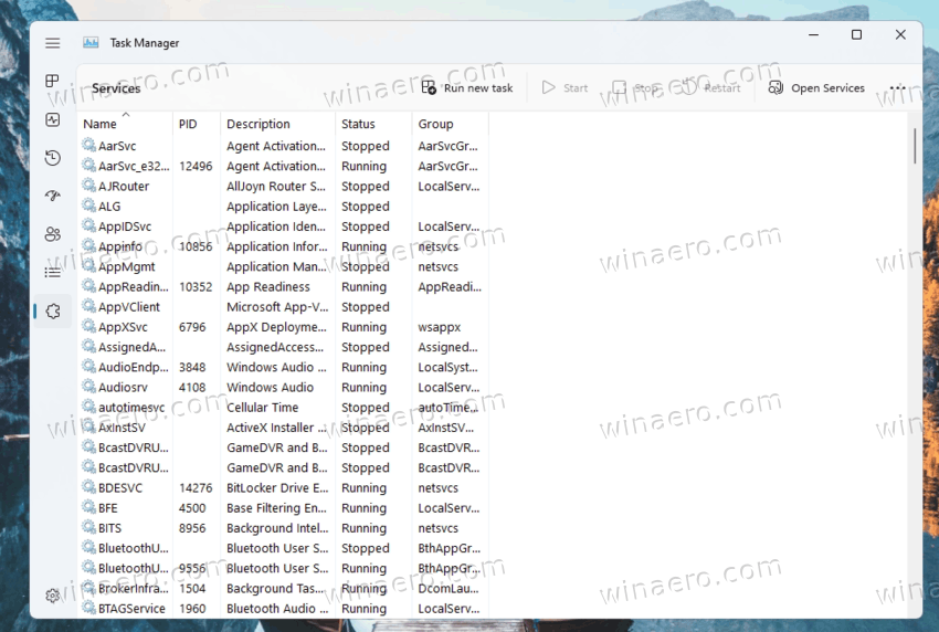 The Services Page In Task Manager