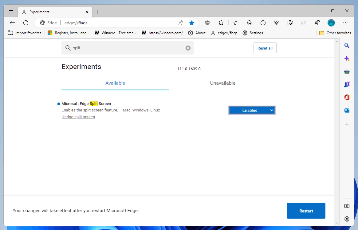Enable Split Screen in Microsoft Edge