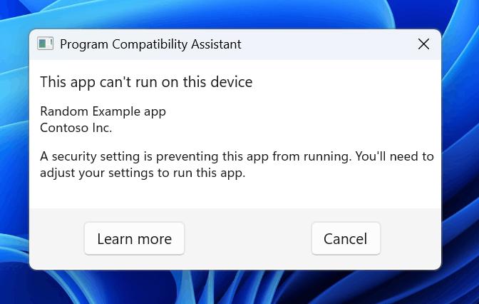 Program Compatibility Assistant dialog box