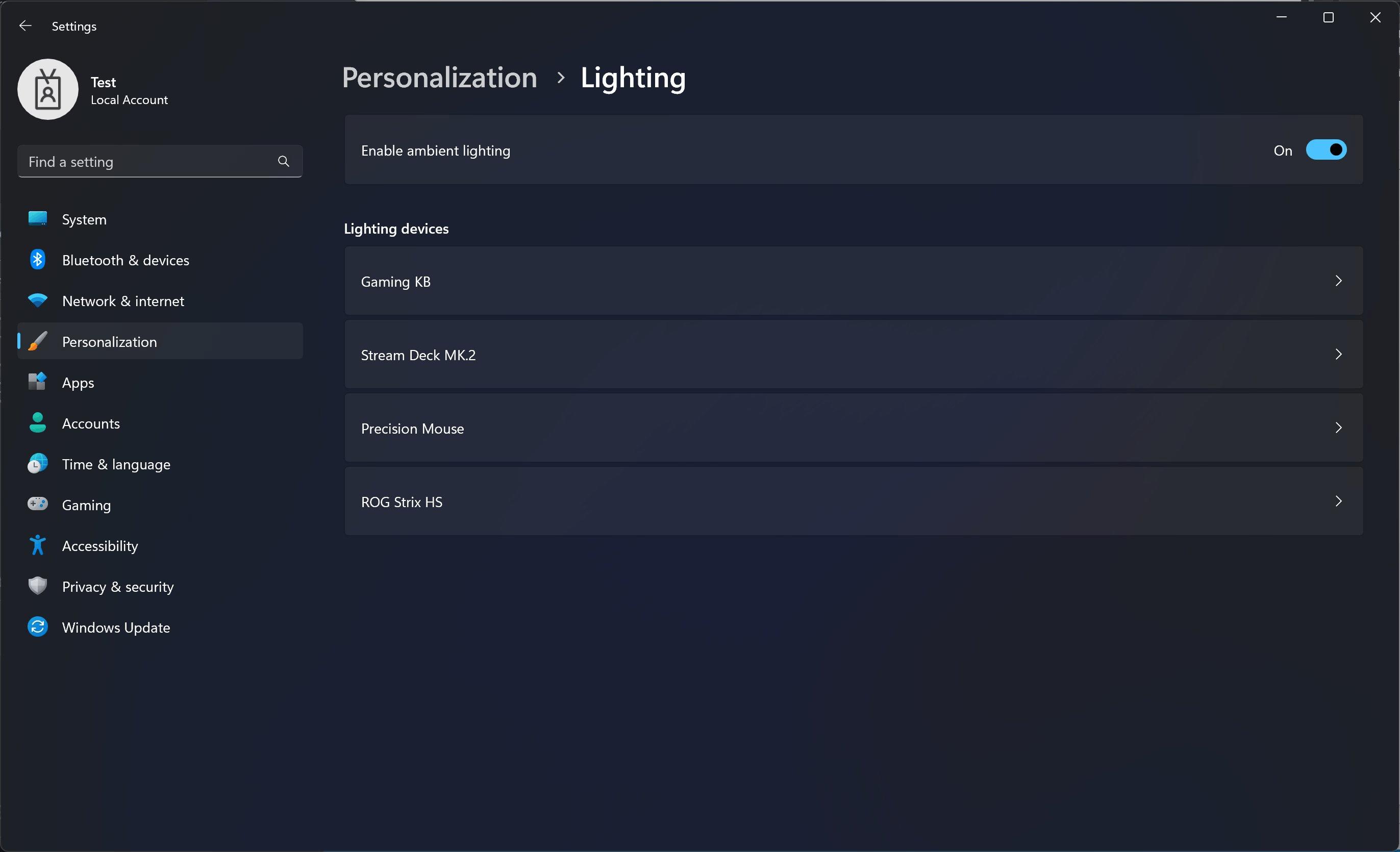 Windows 11 Lighting Section