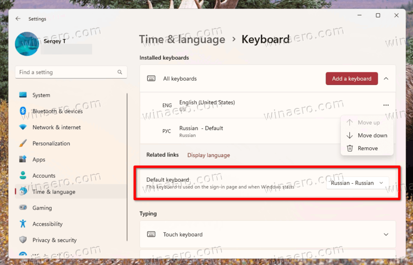 Windows 11 New Keyboard Section with default language for sing-in screen