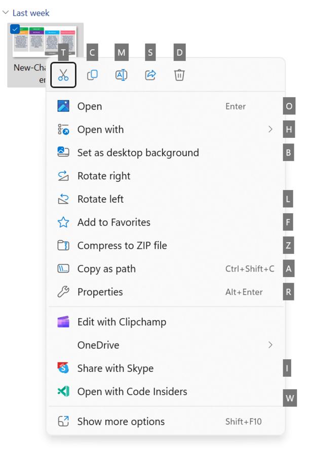 Access Keys in File Explorer Context Menu