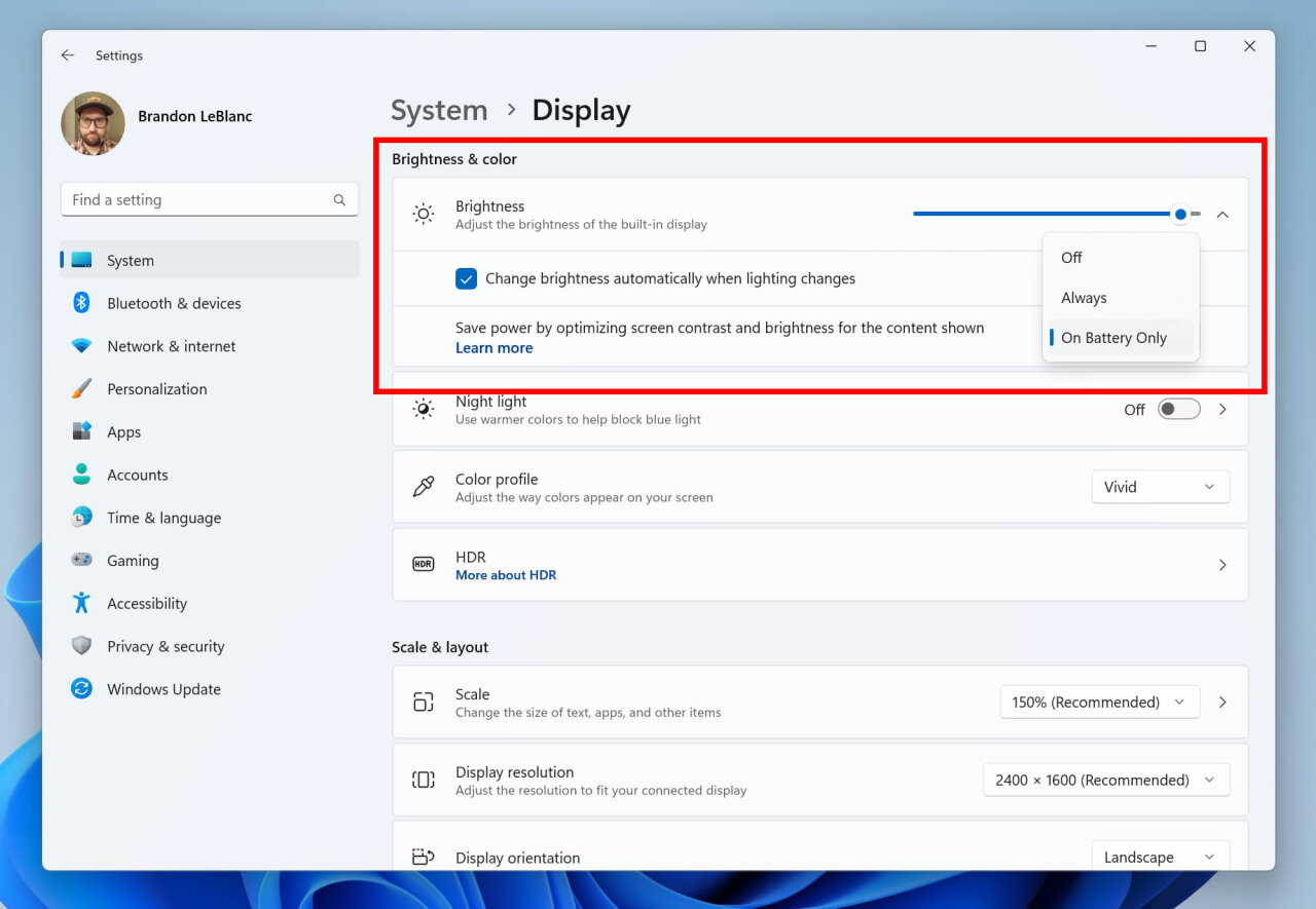 Content Adaptive Brightness Control Power Change