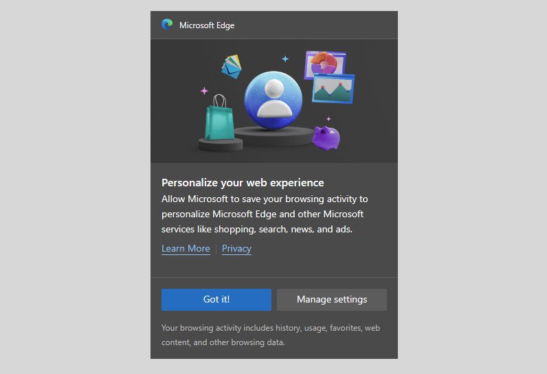 How to disable Personalize your web experience prompt in Microsoft Edge