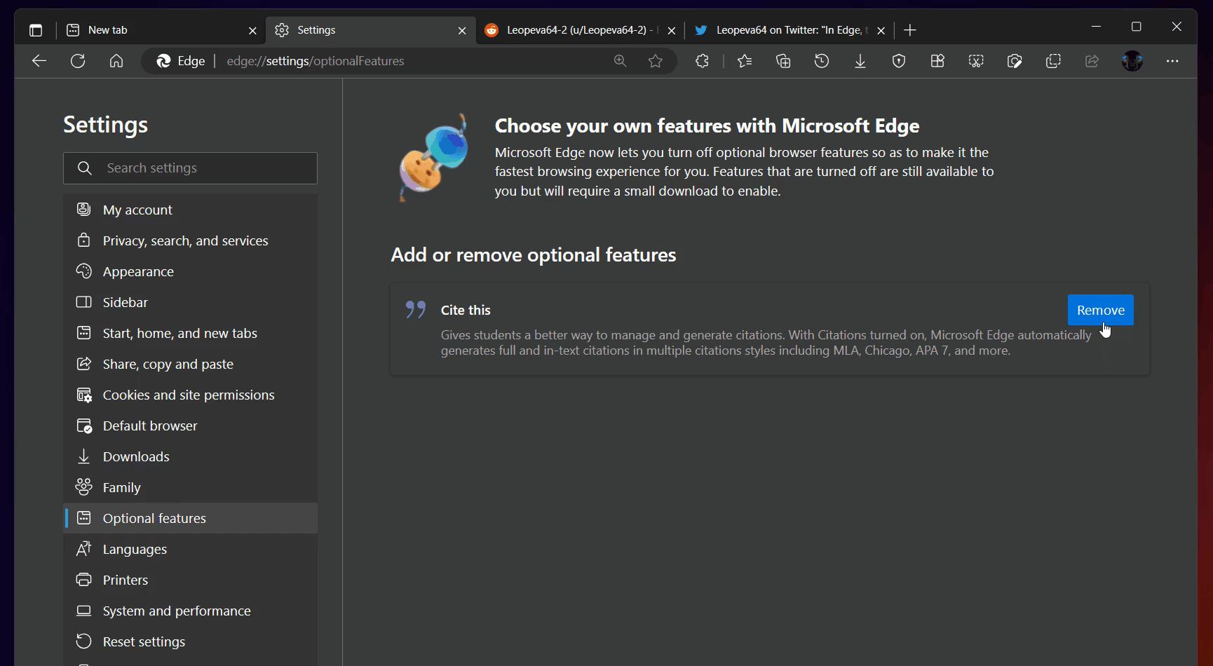 Remove Optional Features From Microsoft Edge