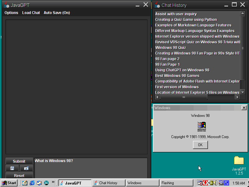 Javagpt A Chatgpt Client Which Works On Windows 98 Me 2000