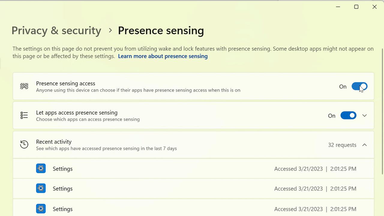 Presense Sensing Settings