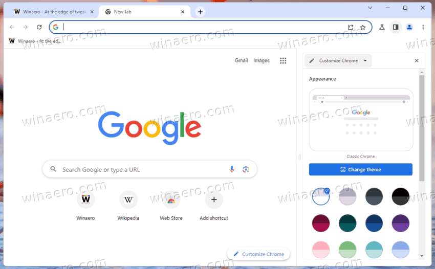 Google Chrome Customize Sidebar Options