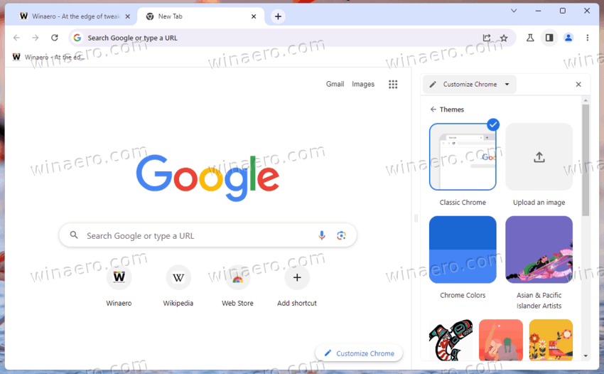 Sidebar themes in Google Chrome