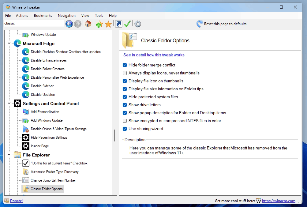 Winaero Tweaker 1.54 allows you to manage removed File Explorer ...