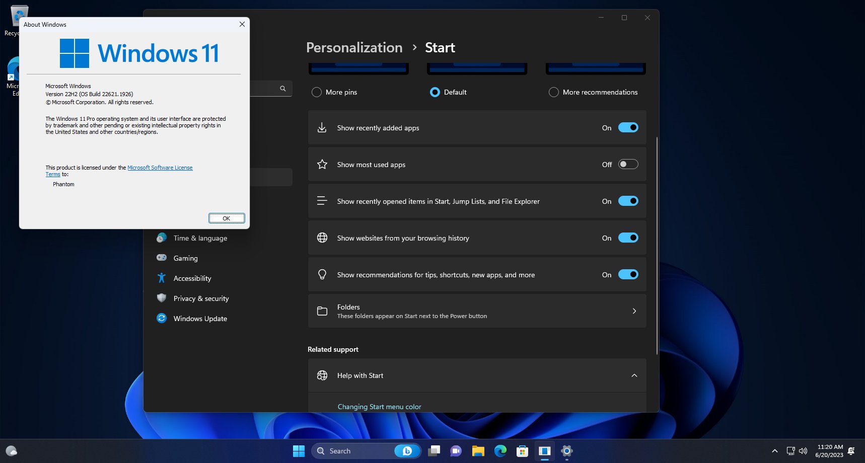 Disable Websites in Recommended Section of Start Menu