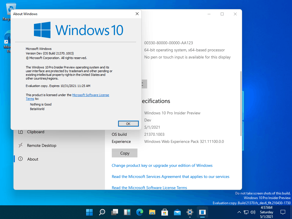 Windows 11 10.0.21370.1003 Version