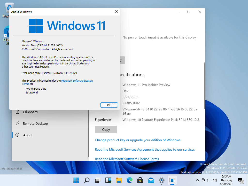 Windows 11 10.0.21385.1002 Version
