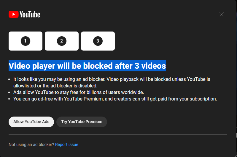 YoutTube Video Access Ban With Ad Blocker