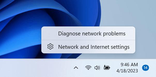 Diagnose Network Right Click