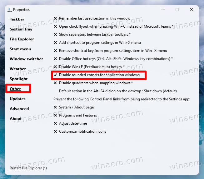 Disable Rounded Corners For Application Windows