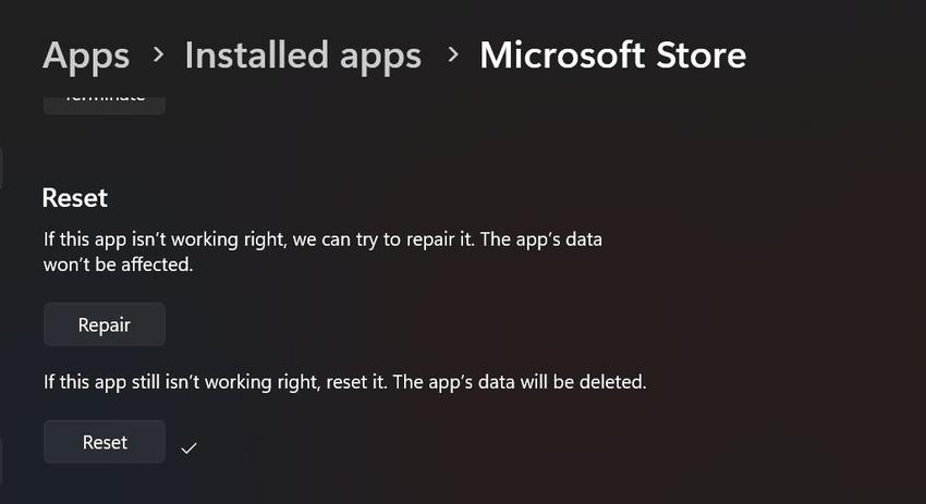 Reset Microsoft Store