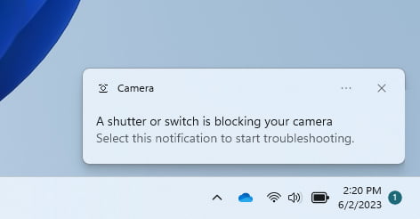 Camera Troubleshoot Dialog