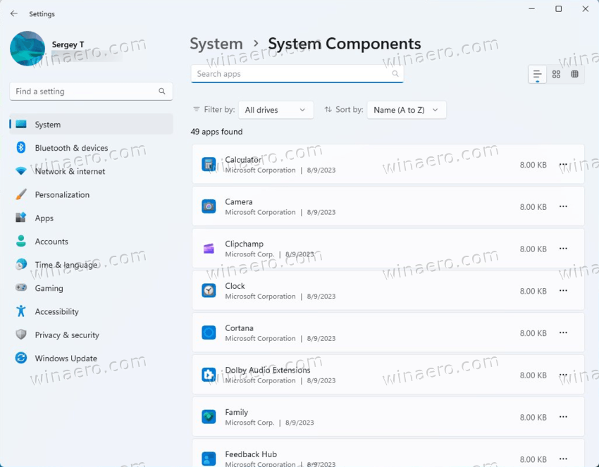 Windows 11 System Components Page