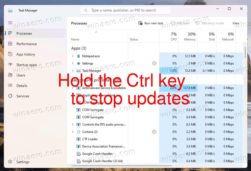 Task Manager Stop Updates